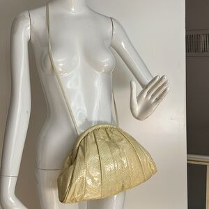 Viva Cream Snakeskin Vintage Bubble Bag Crossbody Clutch